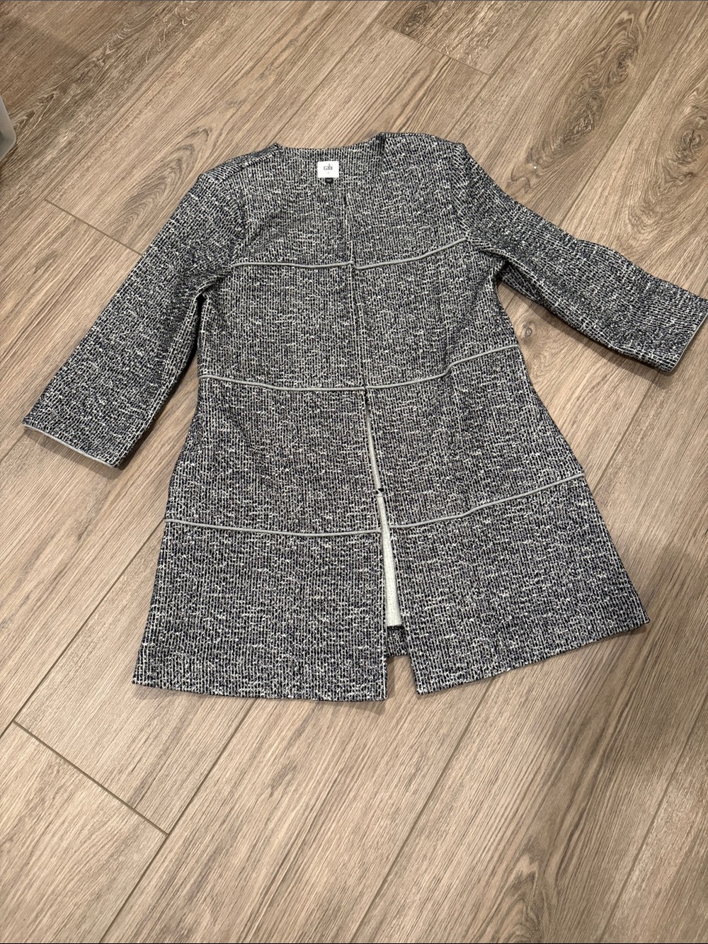 CAbi Black & White Tweed Open-Front Blazer Coat